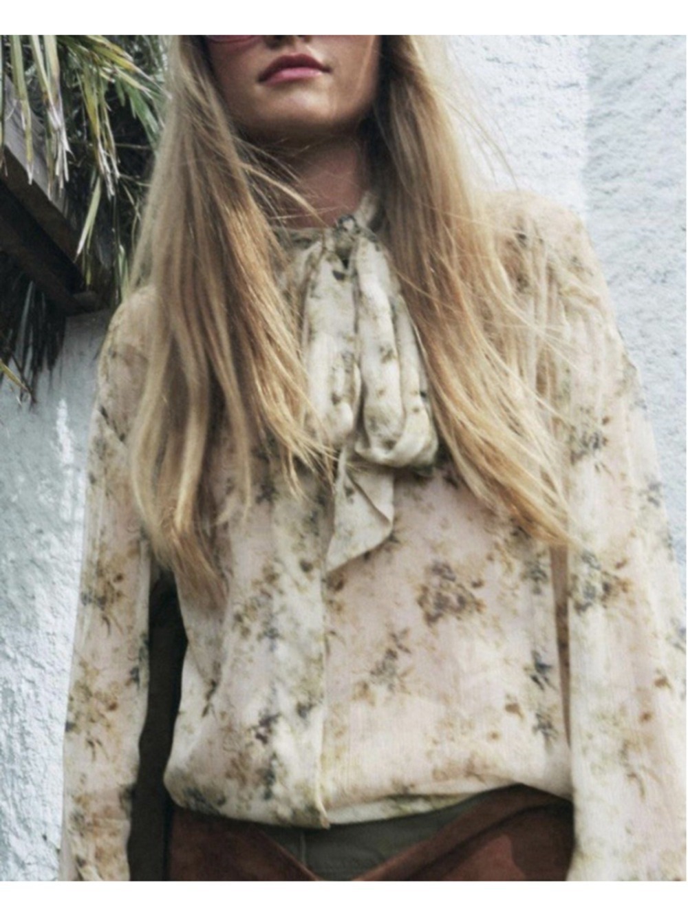 Zara Sheer Floral Tie Blouse - Size Large - Picture 2 of 14